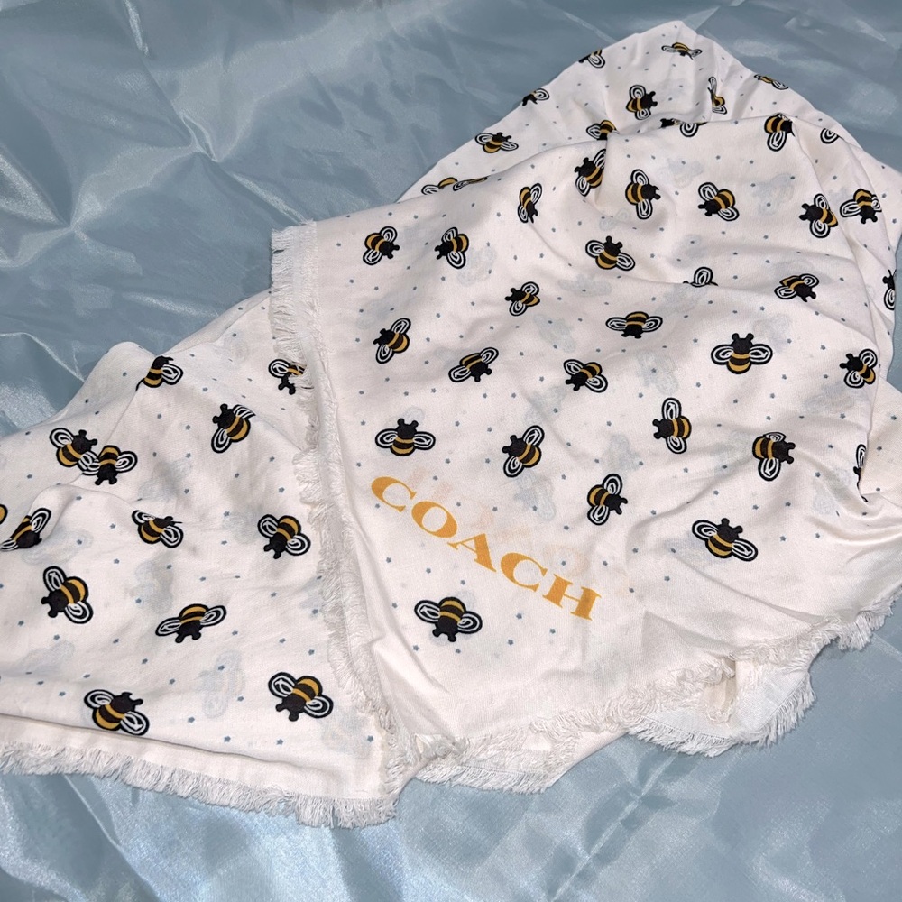 Coach Ivory Scarf with Bee Motif & Polka Dots
